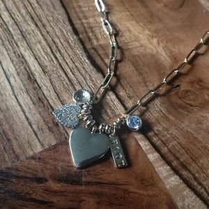 Chainlink Charm Necklace Heart Love Rhinestone